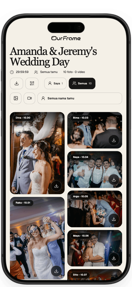 Galeri OurFrame berisi foto pernikahan dari beberapa tamu